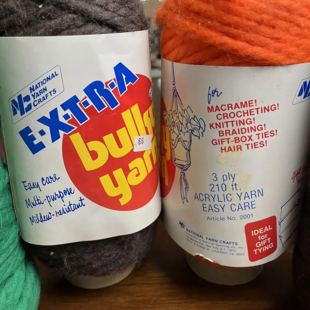 Vintage National Yarn Crafts Extra Bulky Yarn Lot, 3 ply Macrame Knitting Craft